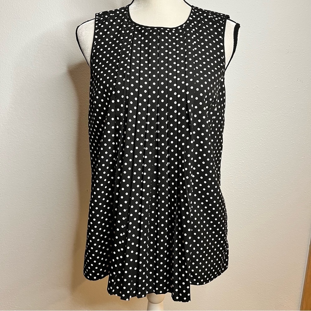 Michael Kors Pleated Polka Dot Sleeveless Blouse Tank M